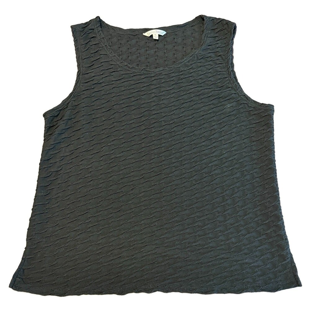 TRAVEL SMITH Black XL Ruched Sleeveless Tank Top Stretchy Blouse, Very Soft